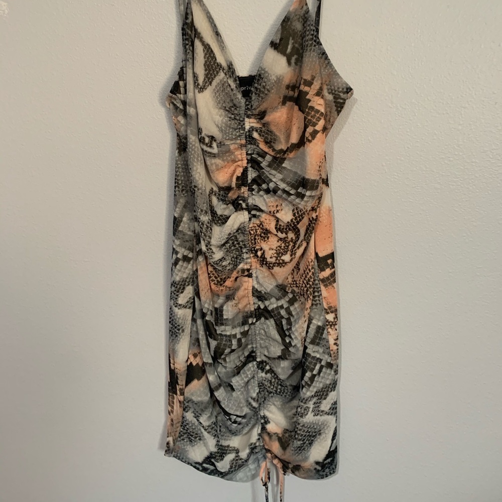 Multicolor snakeskin mini dress.